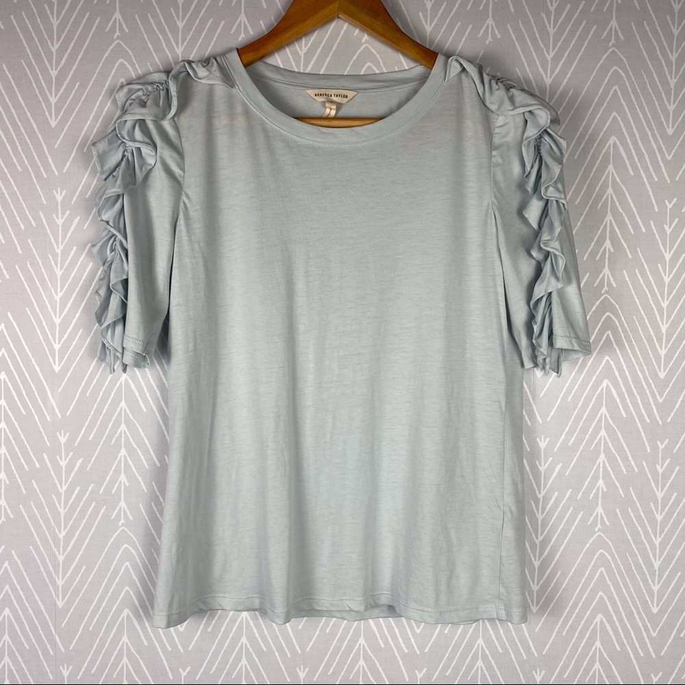 REBECCA TAYLOR Light Blue Ruffle Sleeve Top.